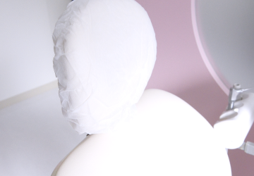 診療台のヘッド部は使い捨てのカバーを使用します