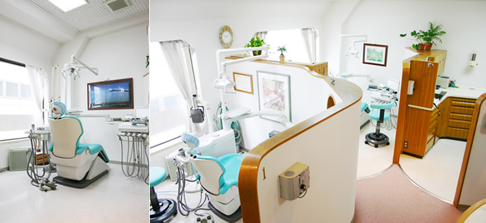 ①クリニック外観②笑顔でお迎えします③診療室