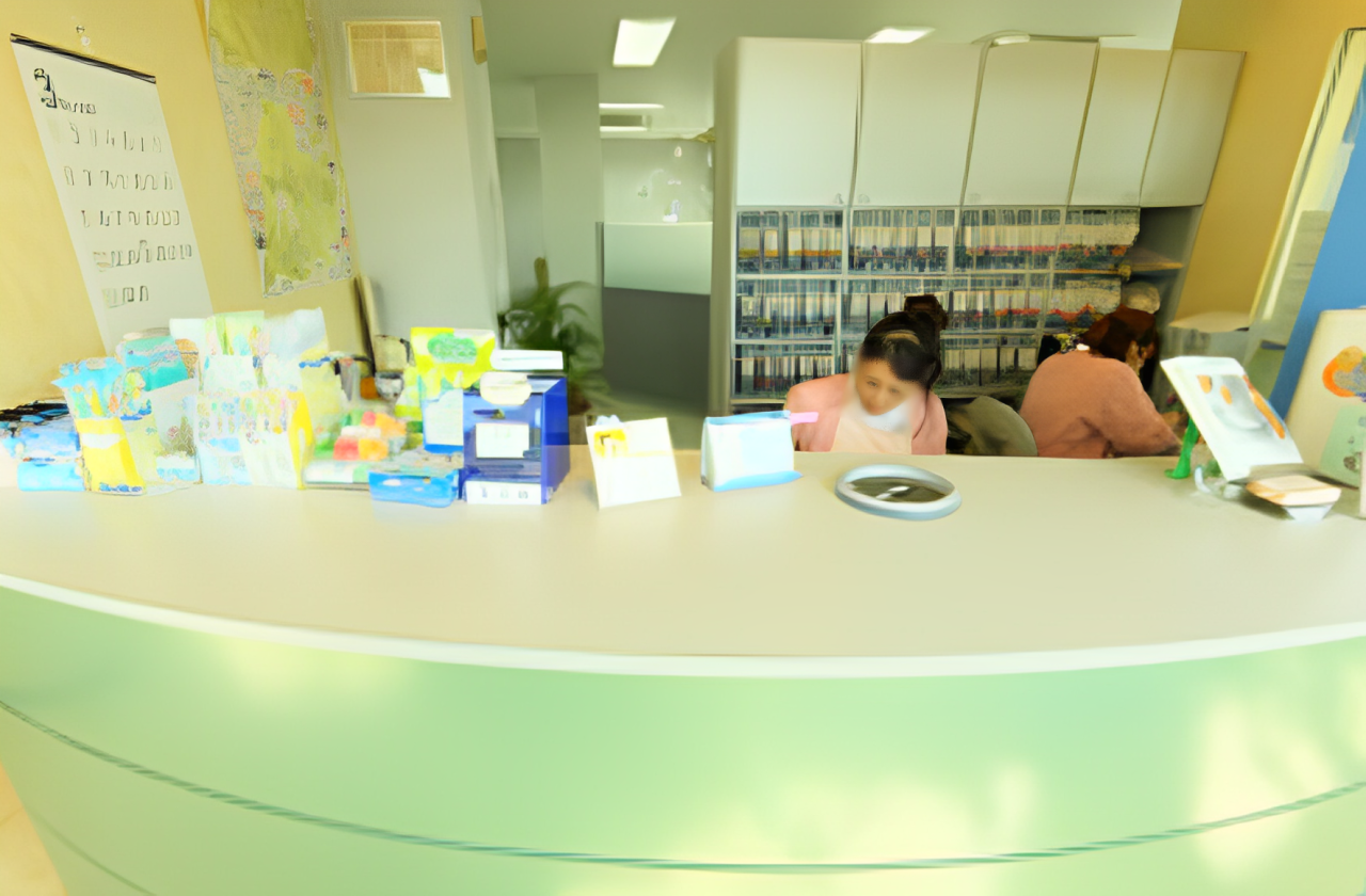 ①クリニック外観②待合室③診療チェア