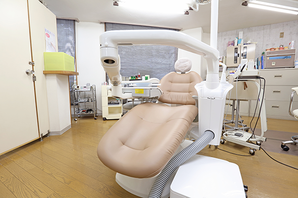 ①診療室、②治療の様子、③待合室