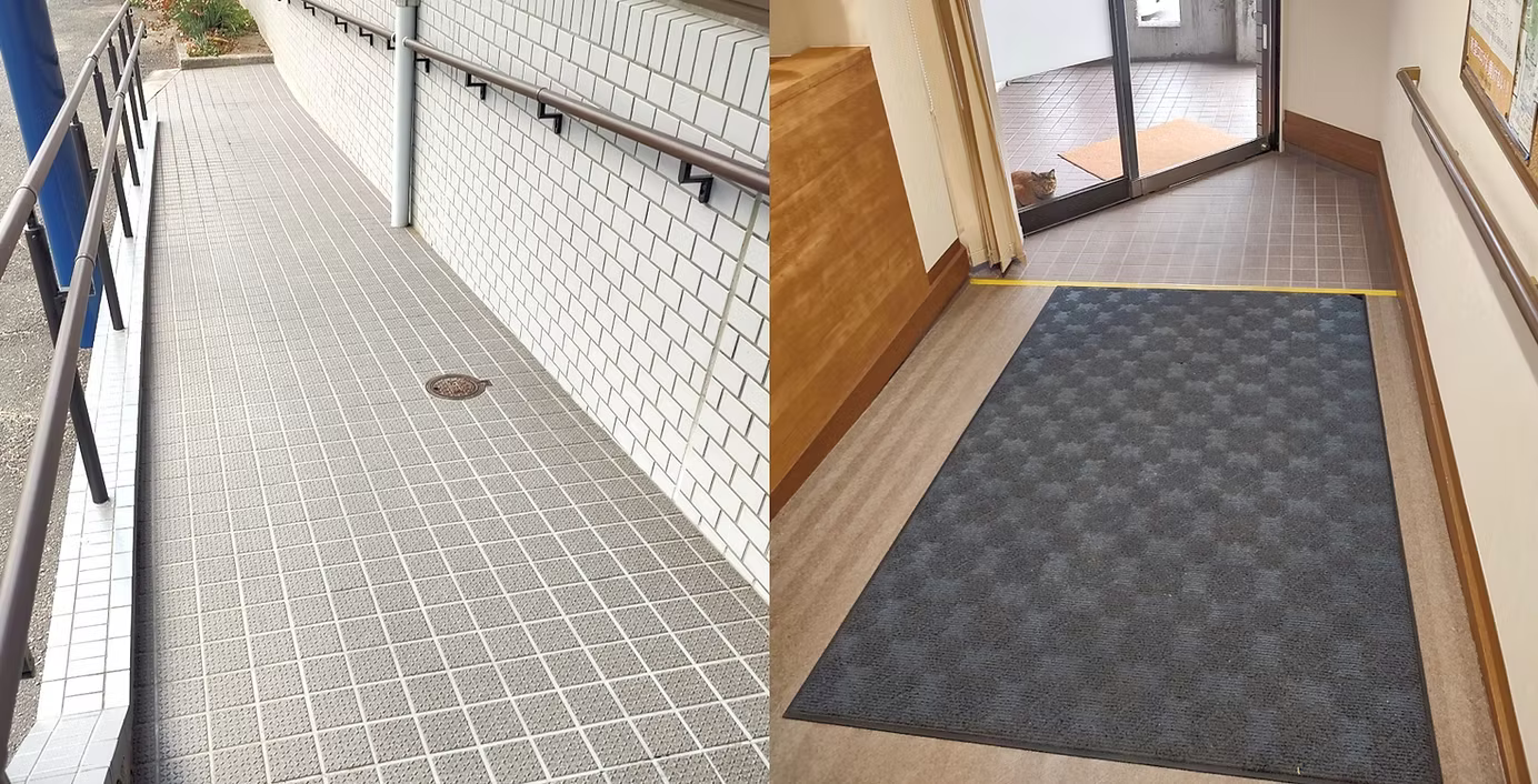①バリアフリーエントランス ②キッズルーム ③街の雰囲気