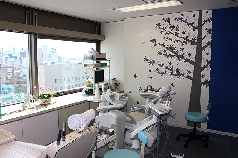 ①診療室②受付③待合室