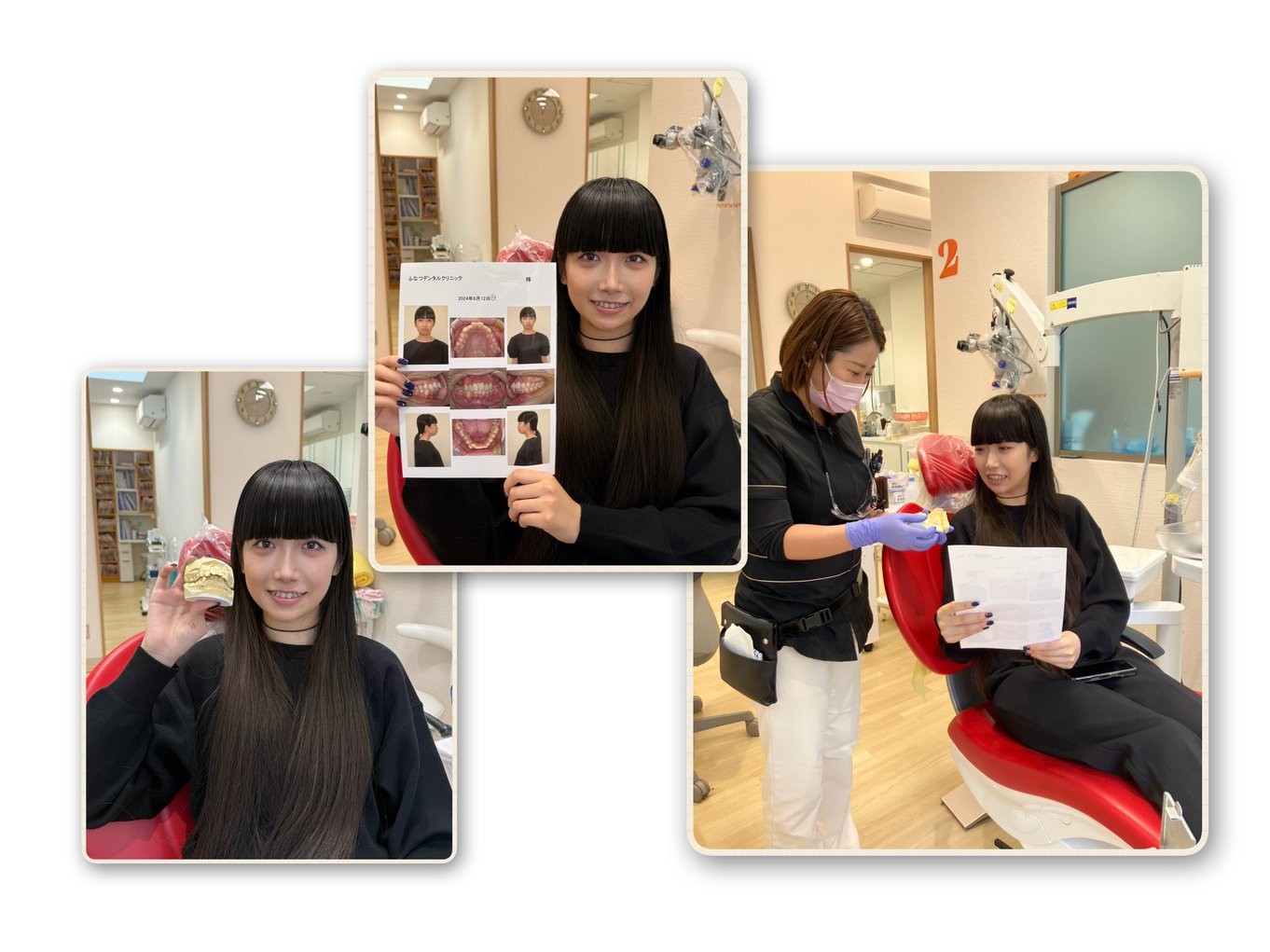 ①非抜歯矯正を行なっています ②治療前には次亜塩素酸水でうがいをしていただきます ③お子様と鏡を見ながらはみがきの練習をしています