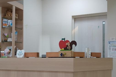 ①受付②マスコットの手作りおもちゃ③待合室