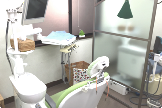 ①受付②待合室③診療チェア