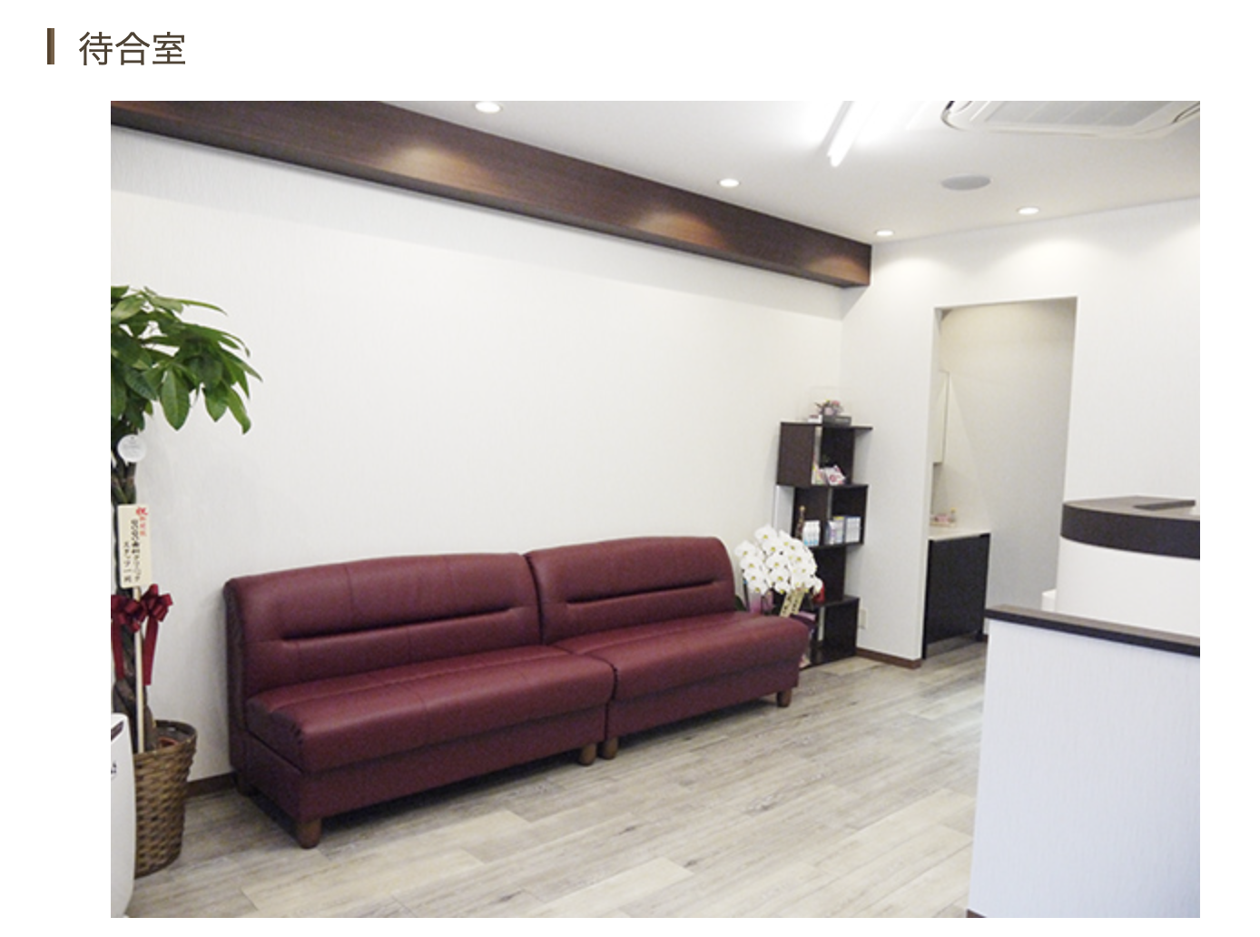 ①ご家族全員で通える街の歯医者さん ②受付 ③待合室