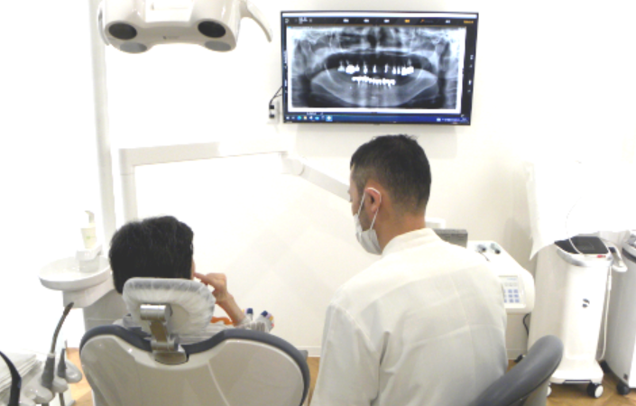 ①外観　②入口　③治療風景