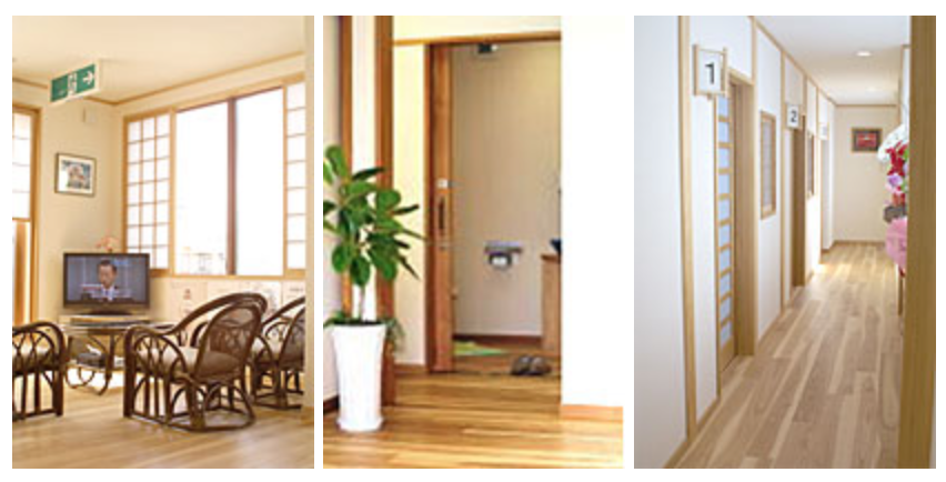 ①クリニック外観②診療室③院内の様子