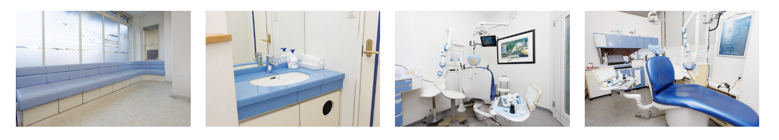 ①院長、スタッフ ②入り口③医院風景