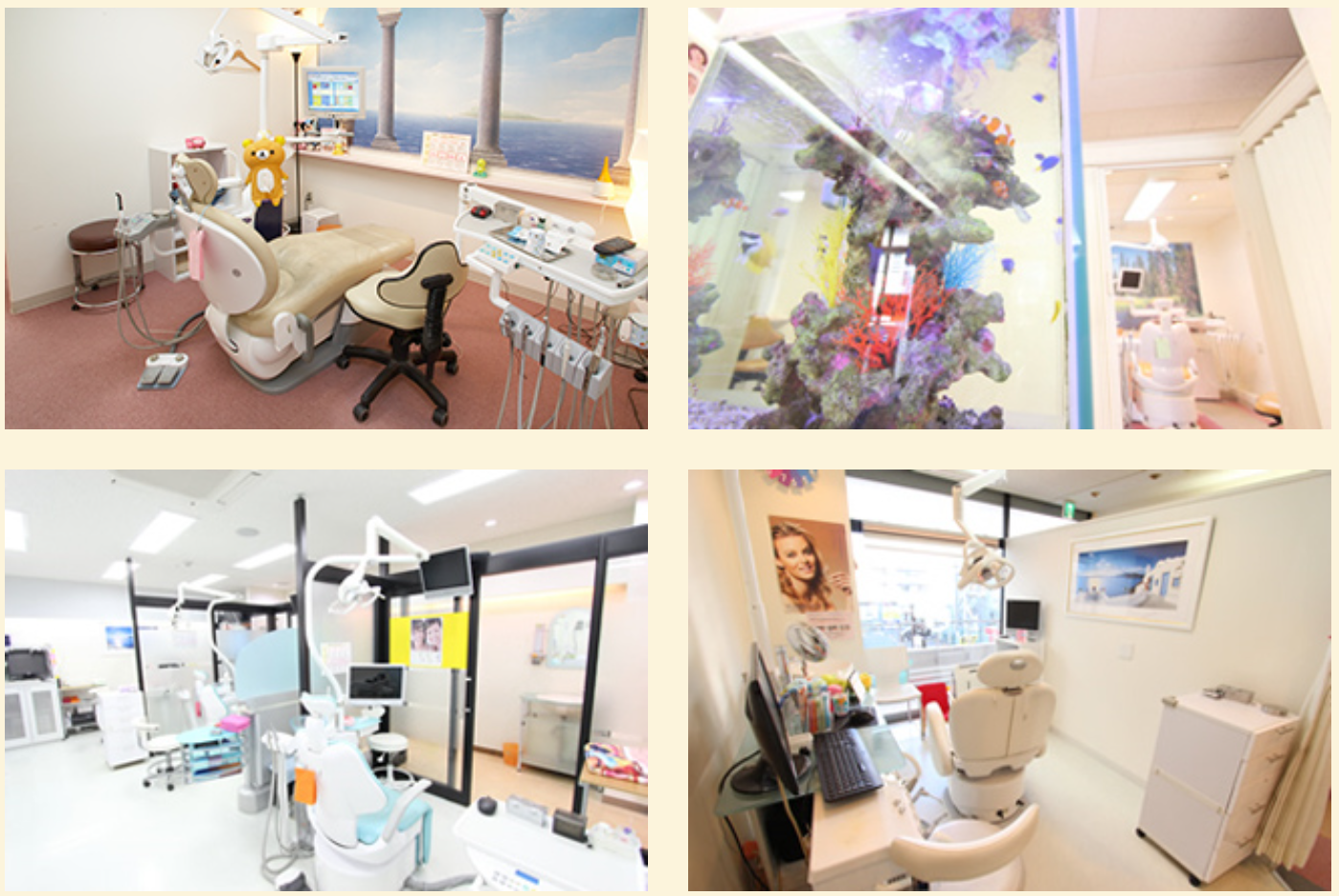 ①外観②診療室③待合スペース