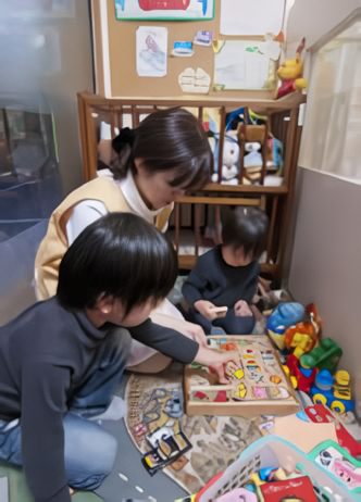 歯ブラシの練習を行うスペースも設けています