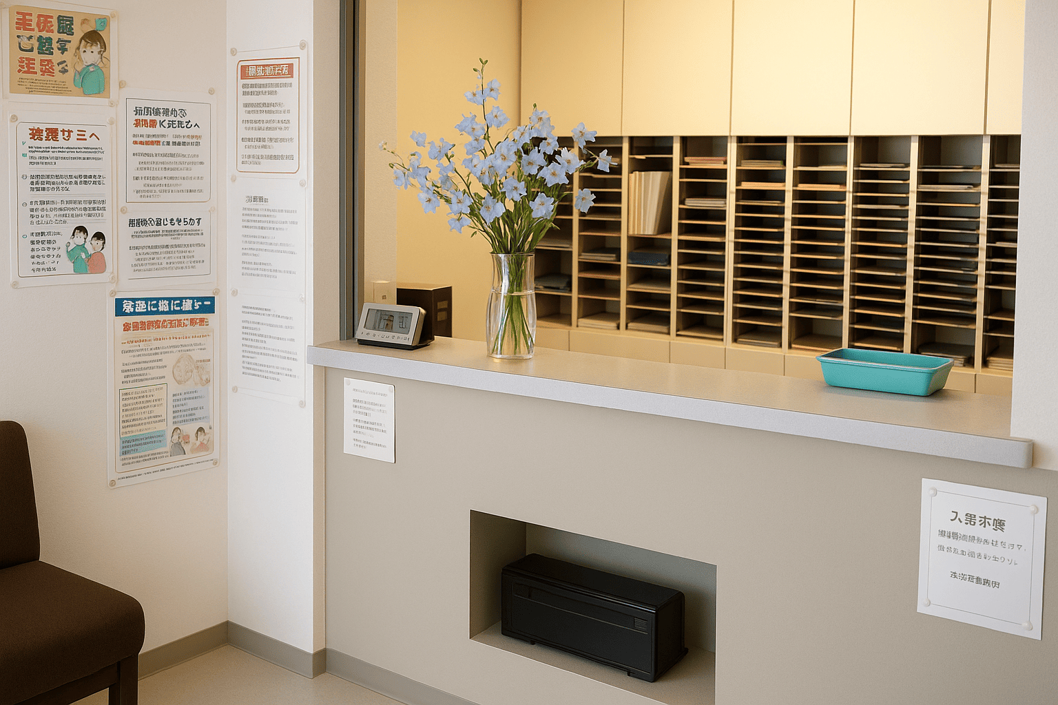 ①クリニック外観　②受付　③診療室