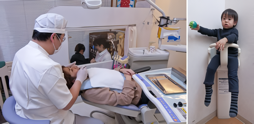 ①訪問診療風景②受付の水槽③診療風景