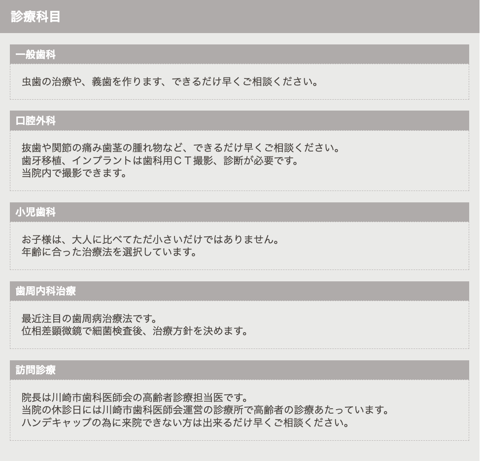 ①医院名 ②診療科目 ③診療時間