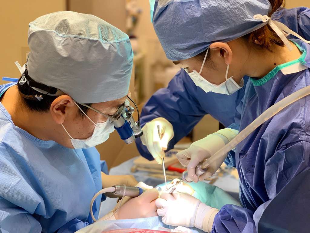 インプラント治療のオペ風景（院長の坂田）