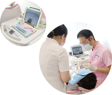 むし歯や歯周病の治療を中心に、できるだけ歯を残すことを重視した診療を行っています