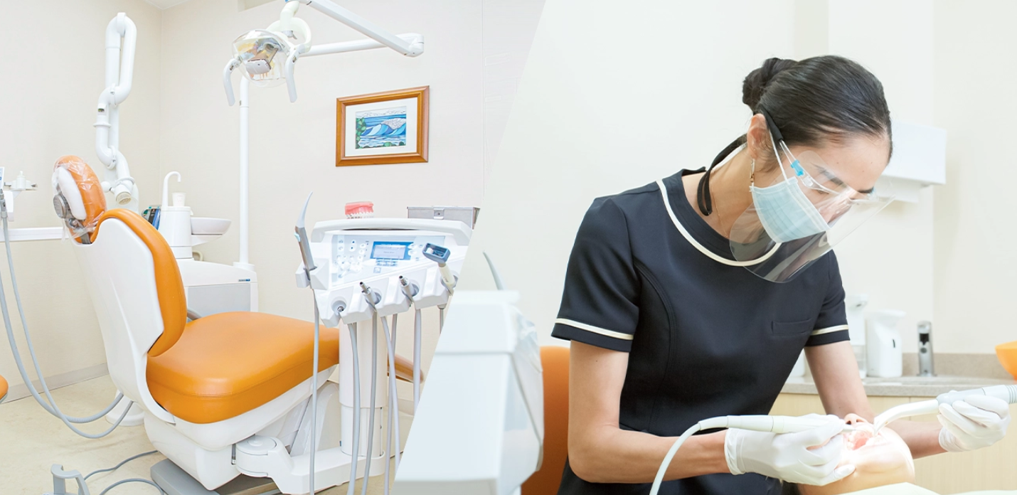 ①院内風景・医院看板 ②③診療風景・スタッフ