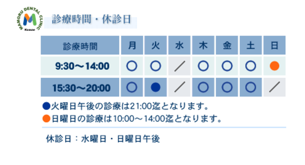 火曜日は21時までの診療、日曜日の診療もございます