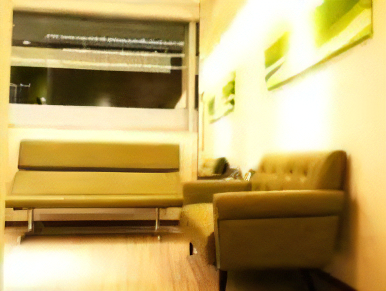 ①クリニック外観②看板③待合室