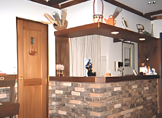 ①外観②受付③待合室