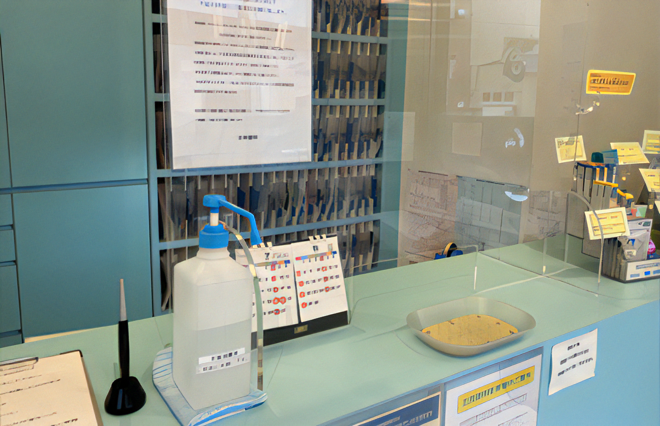 ①クリニック外観②受付③待合室