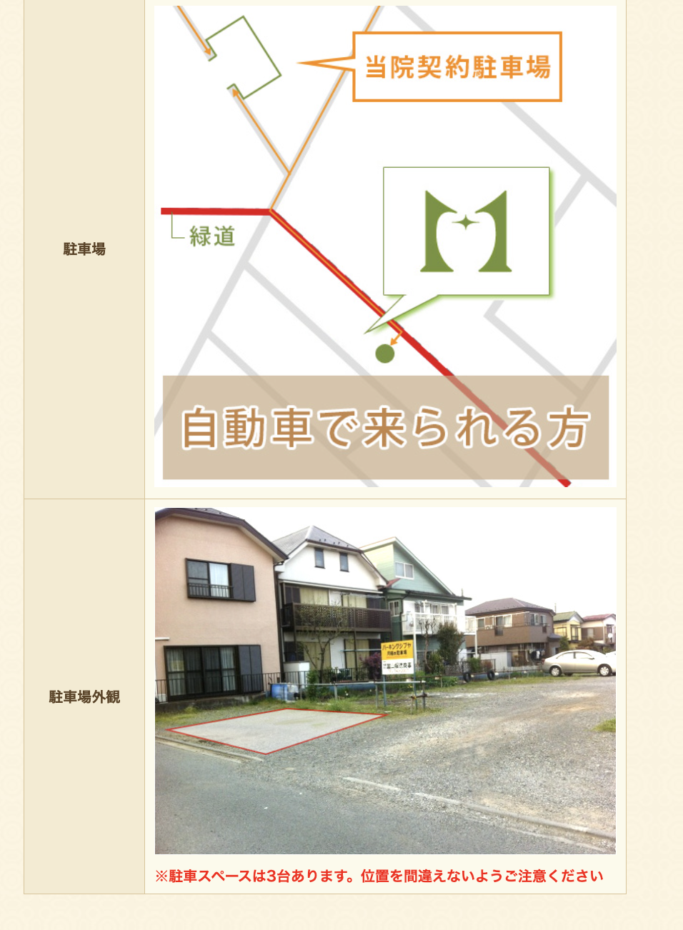 ①診療後、笑顔で お帰りいただくために・・・ ②受付 ③駐車場・駐車場外観