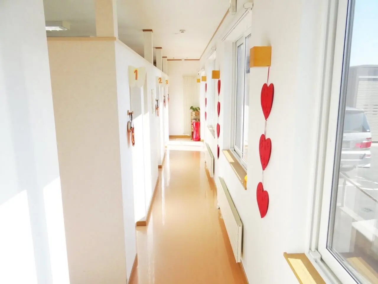 診療室への通路には日差しが降り注ぎます