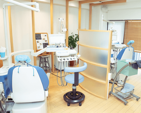 ①クリニック外観　②診療室　③治療ユニット