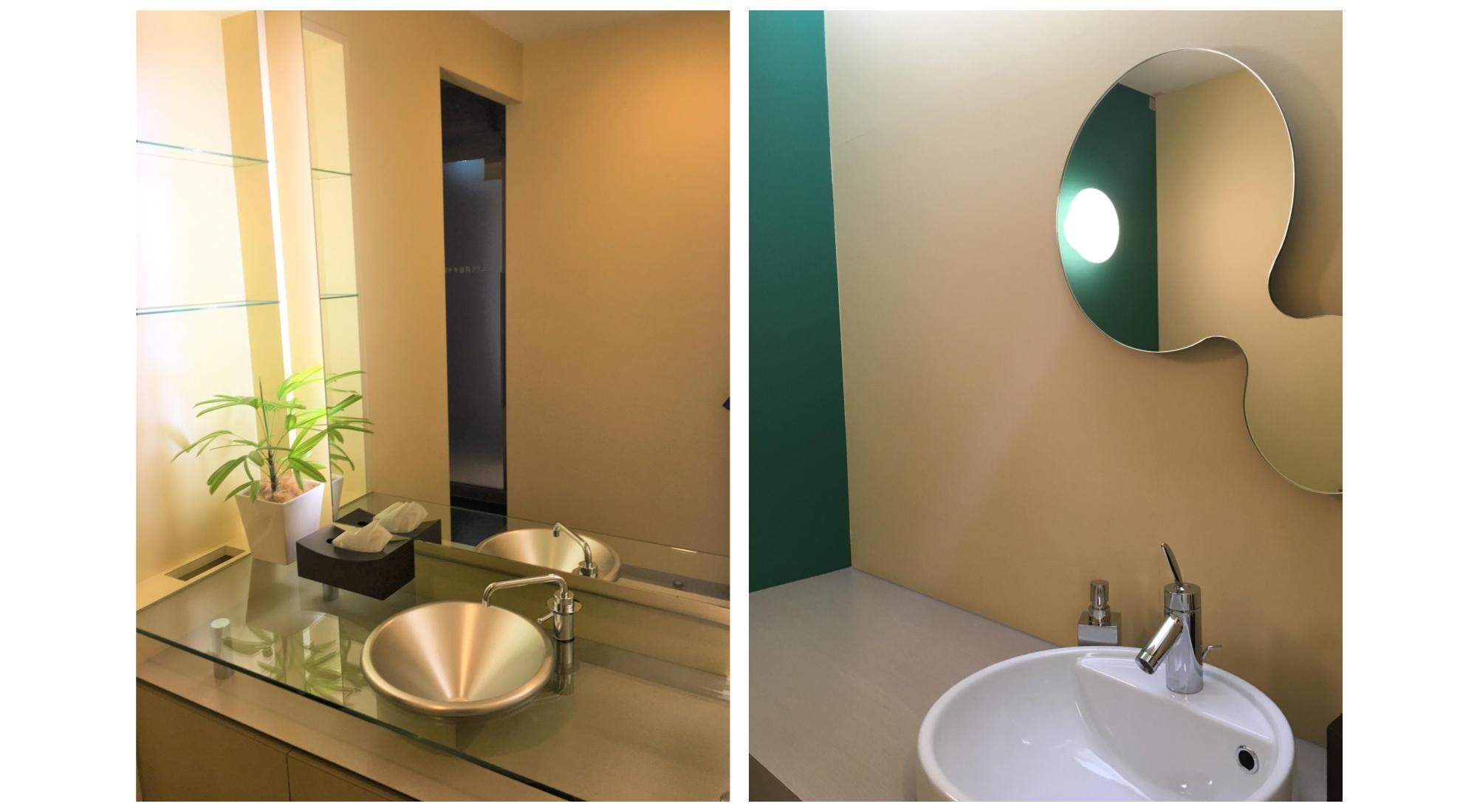 清潔なパウダールームでお口の確認ができます