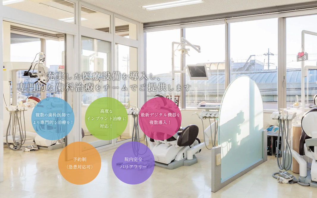 ①診療室 ②医院外観 ③待合室・受付