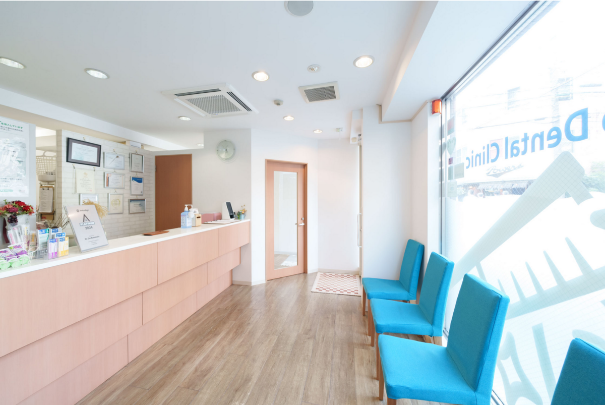 ①受付②受付クリニック外観③キッズスペース