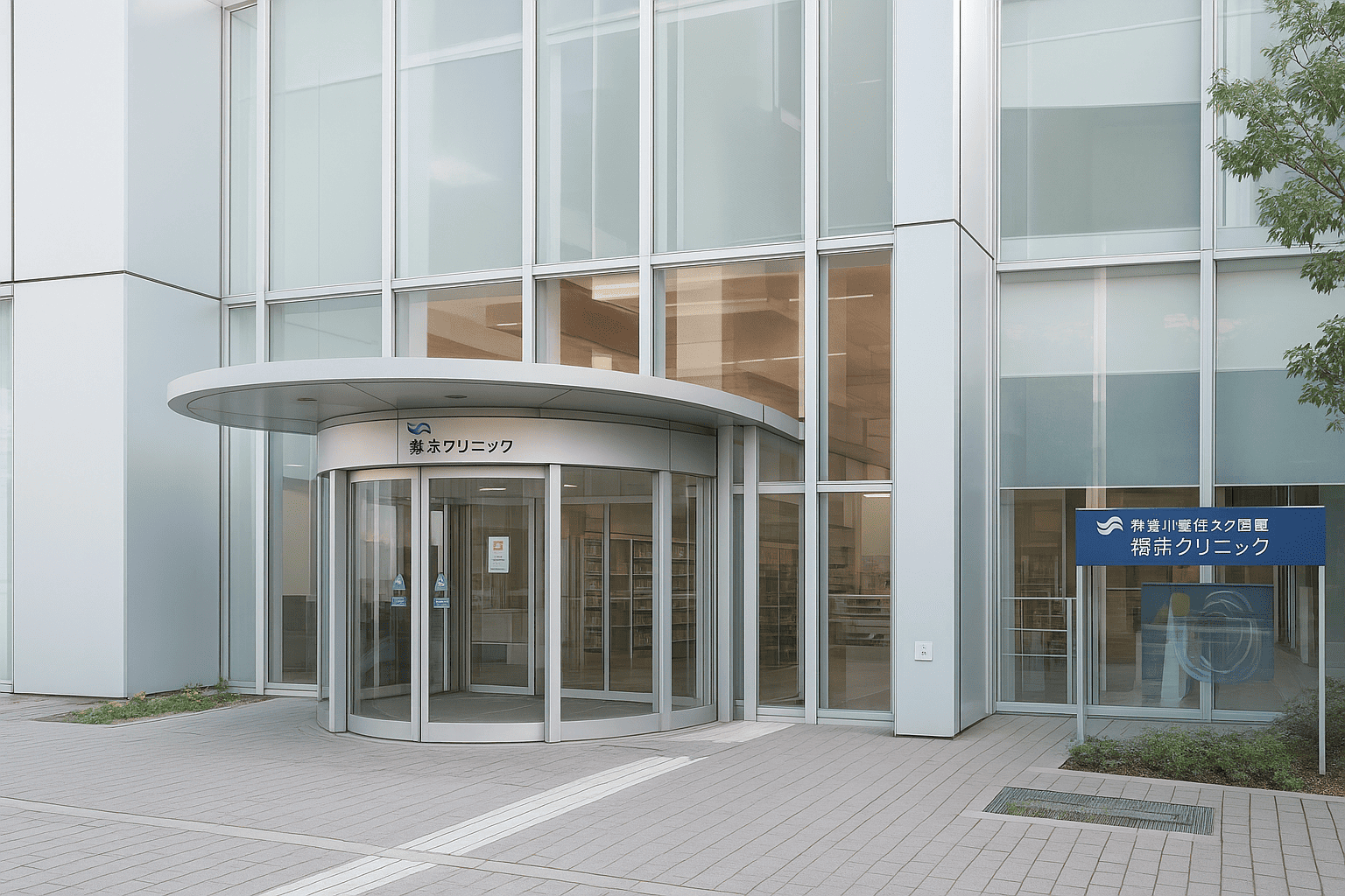 ①②クリニック外観　③受付