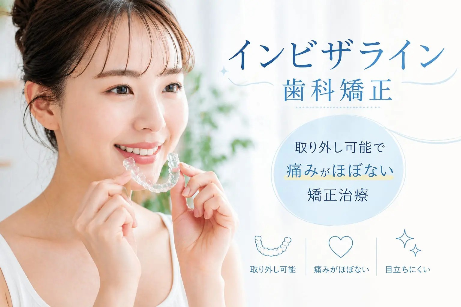 マウスピース型矯正装置「インビザライン」を用いた矯正治療に対応しています。