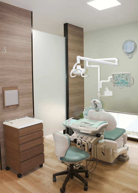 ①外観②受付③診療ユニット