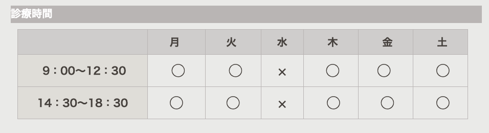 ①医院名 ②診療科目 ③診療時間
